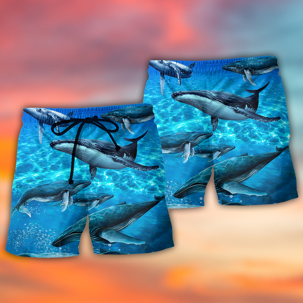 Whale In Blue Ocean Beach Shorts Print Detail For Beach Activities And Vacation Wear