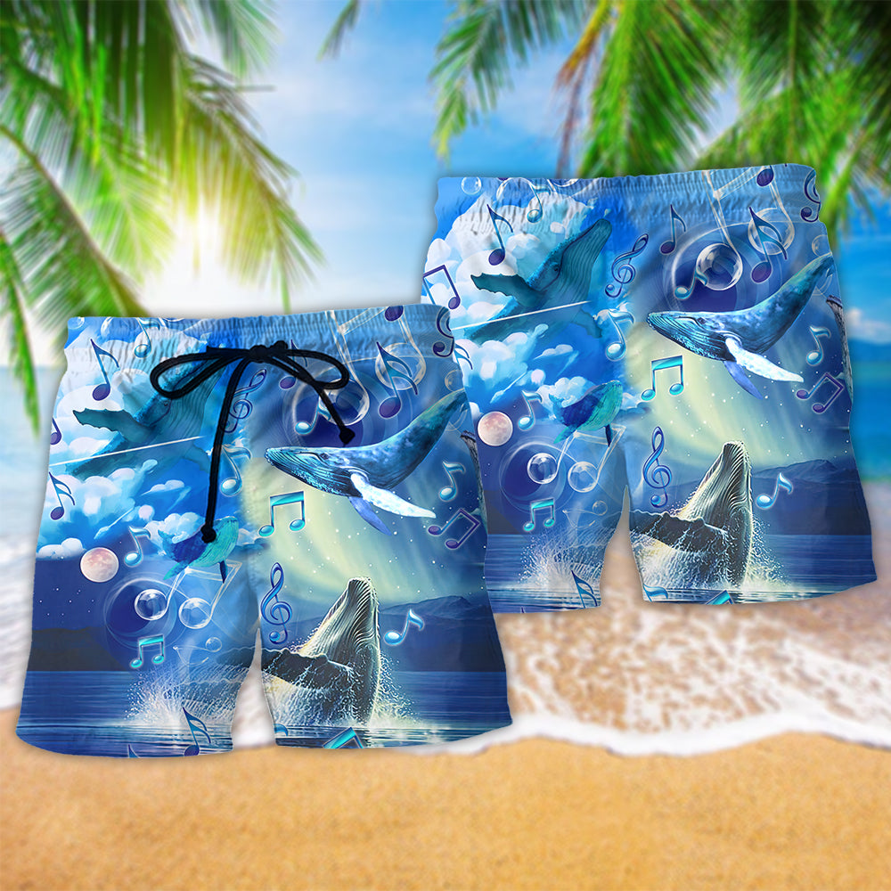 Whale Dancing Blue Sea Melody Beach Shorts Print Detail For Beach Activities And Vacation Wear