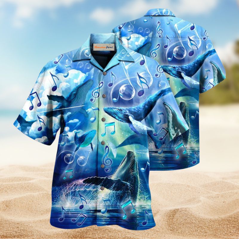 Whales Melody Blue Sea Hawaiian Shirt For Beach Days, Coastal Adventures, And Thoughtful Gift Giving