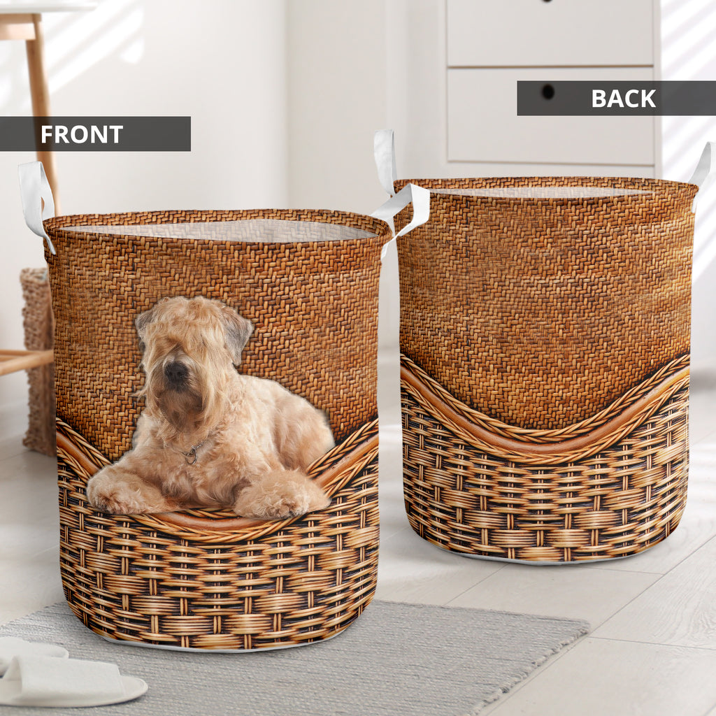Wheaten Terrier Dog Rattan Texture Laundry Basket For Bathroom Bedroom Storage