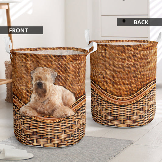 Wheaten Terrier Dog Rattan Texture Laundry Basket For Bathroom Bedroom Storage