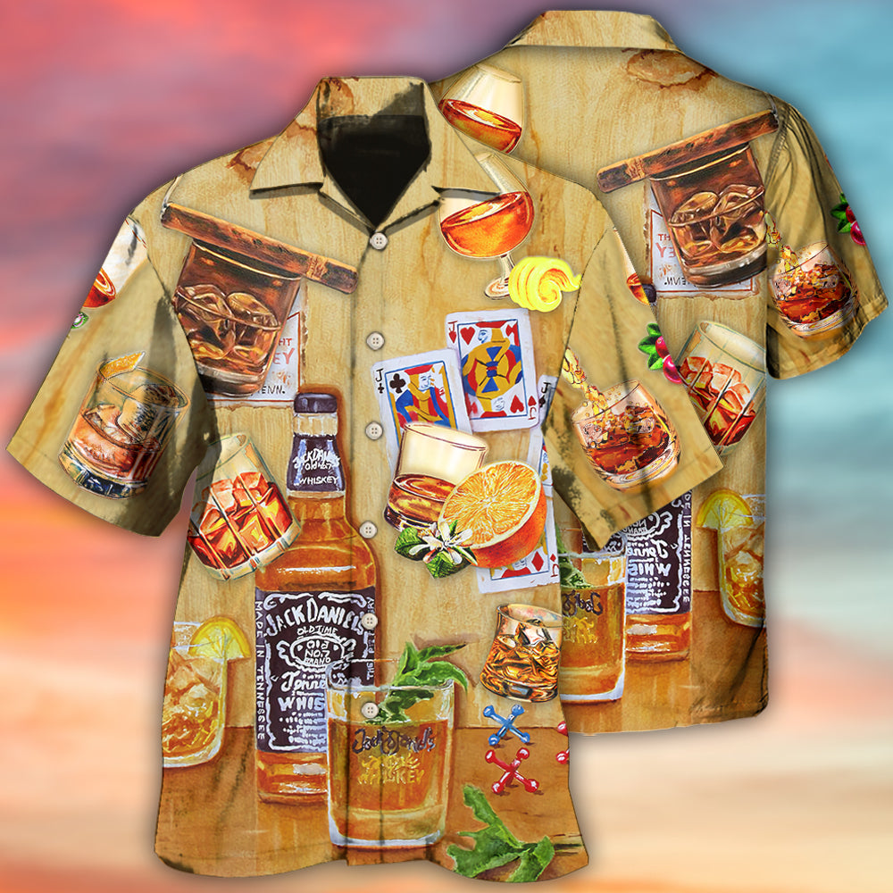 Whiskey Wine Hawaiian Shirt For Coastal Travel, Casual Events, And Comfortable Summer Wear