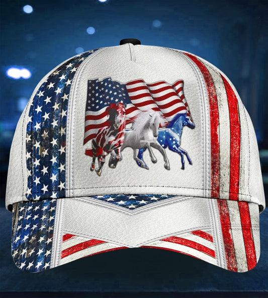 White American Horses Freedom Classic Cap For Summer Activities Vacations And Comfortable Daily Wear
