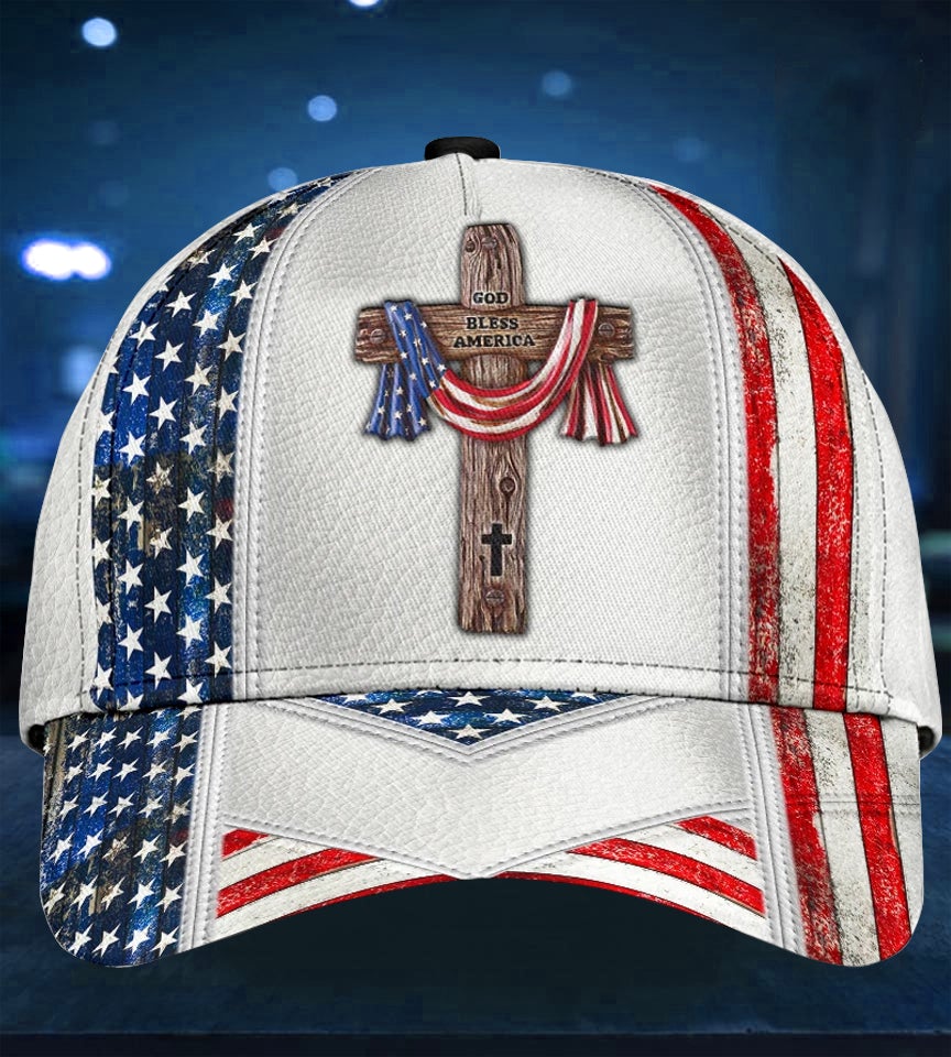 White God Bless America Classic Cap For Casual Styling Holiday Travel And Weekend Adventures
