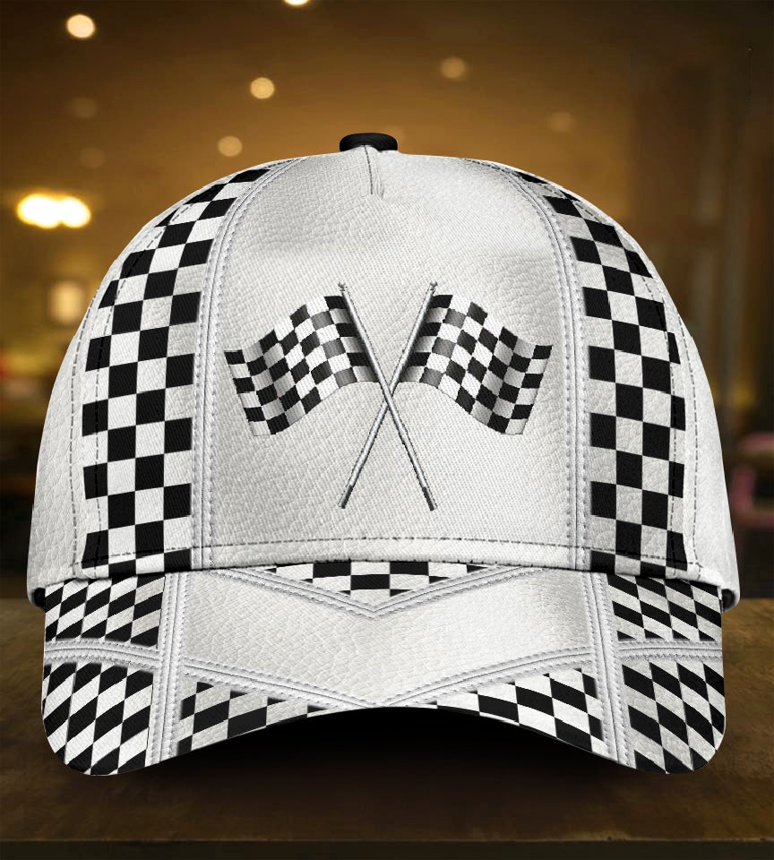 White Leather Racing Pattern Classic Cap For Outdoor Travel Parties And Thoughtful Holiday Gifting