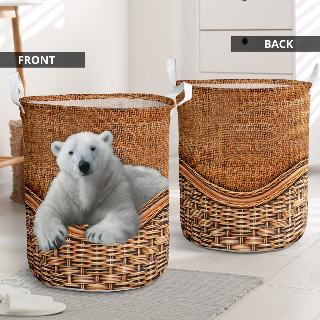 White Bear Rattan Texture Laundry Basket For Bathroom Bedroom Storage