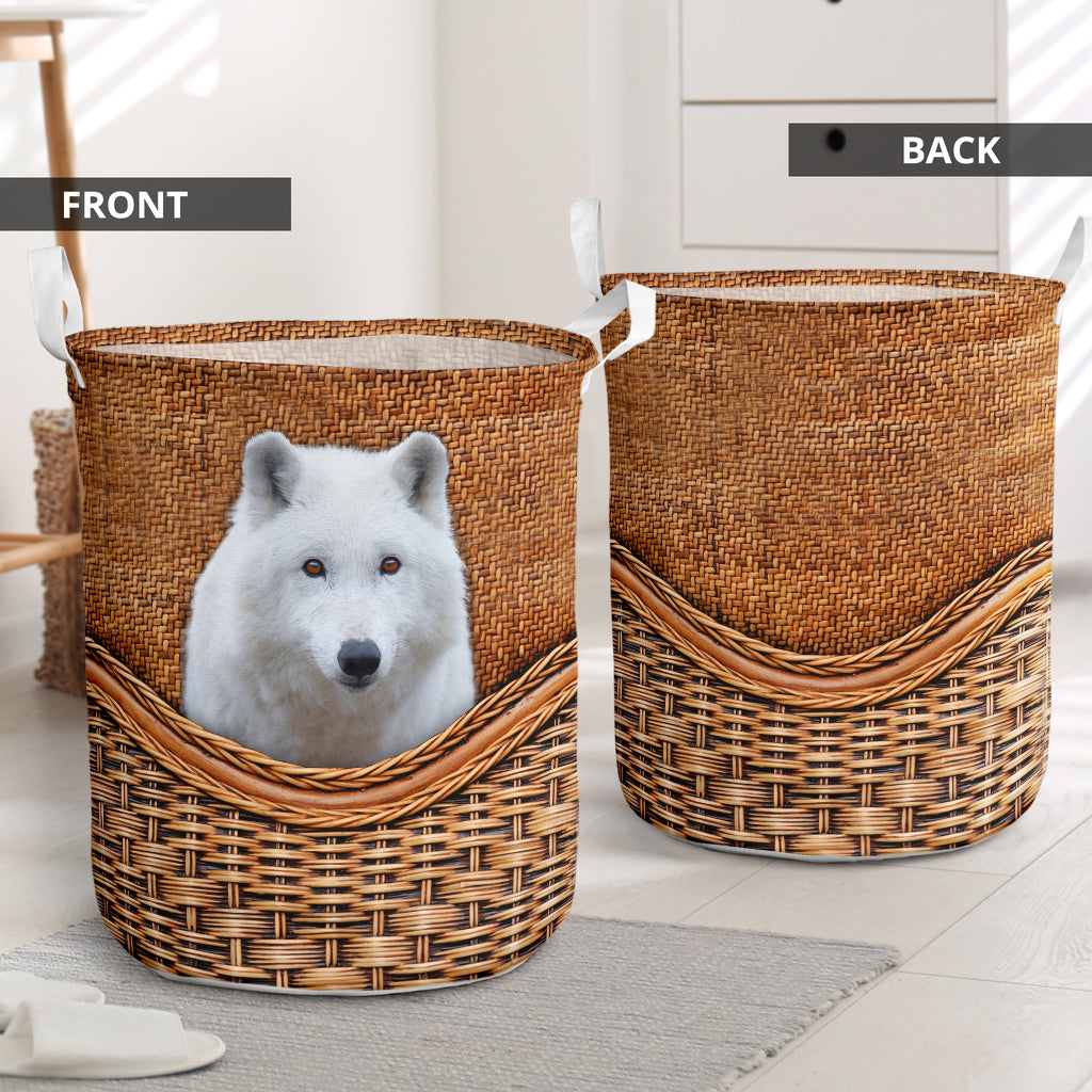 White Wolf Rattan Texture Laundry Basket For Bathroom Bedroom Storage