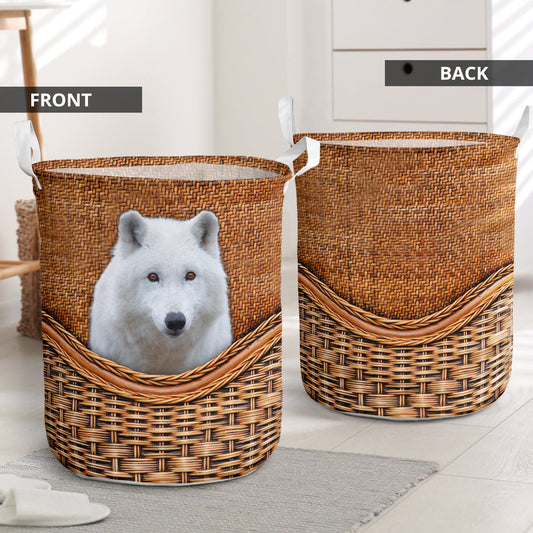 White Wolf Rattan Texture Laundry Basket For Bathroom Bedroom Storage