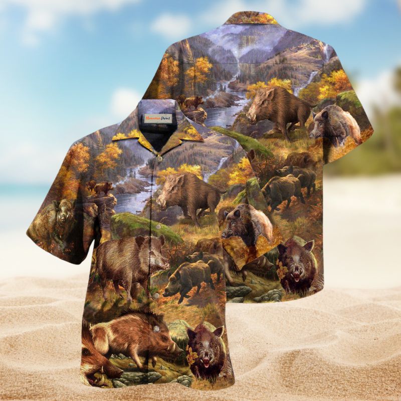 Wild Boar Hog Hunters Hawaiian Shirt For Tropical Holidays, Outdoor Gatherings, And Everyday Comfort