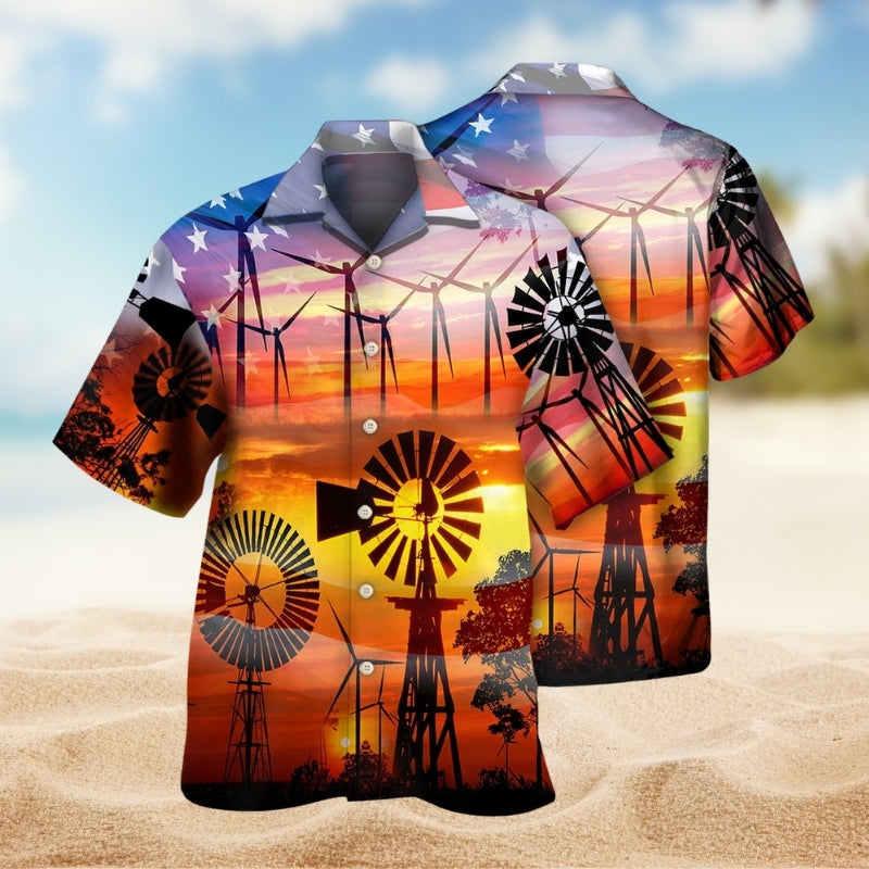 Wind Turbines Hawaiian Shirt For Tropical Holidays, Outdoor Gatherings, And Everyday Comfort