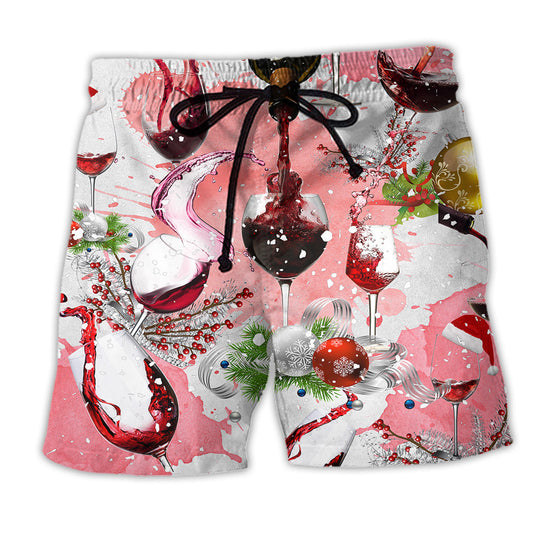 Wine Christmas Fine Glass Beach Shorts Design Detail For Resort And Beach Day Style