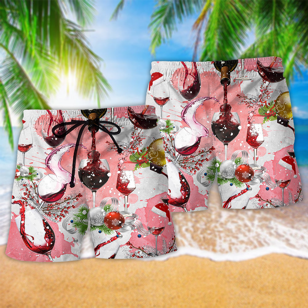 Wine Christmas Fine Glass Beach Shorts For Summer Vacation And Coastal Travel