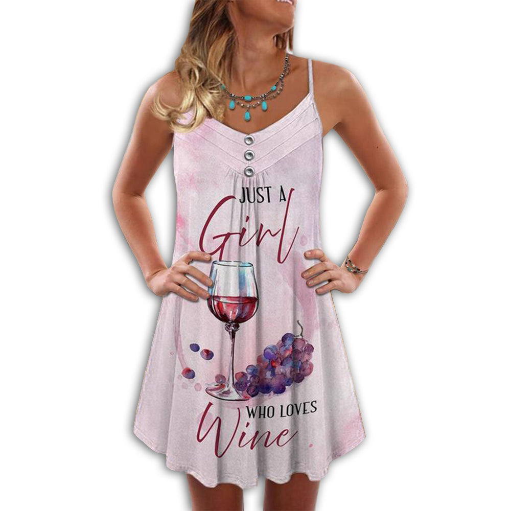 Wine And Just A Girl Loves Wine V-Neck Sleeveless Cami Dress For Summer Vacations And Casual Everyday Wear