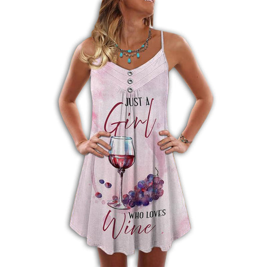 Girl Who Loves Wine Summer – Women's Summer Sleeveless V-Neck Camisole Dress