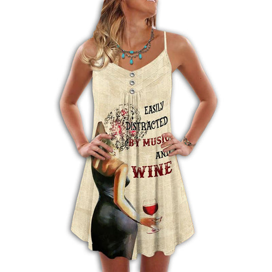 Easily Distracted By Wine – Women's Summer Sleeveless V-Neck Camisole Dress