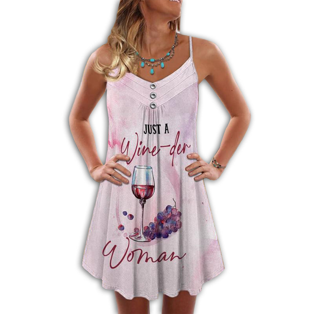 Wine And Just A Wine V-Neck Sleeveless Cami Dress For Weekend Travel And Expressive Casual Fashion