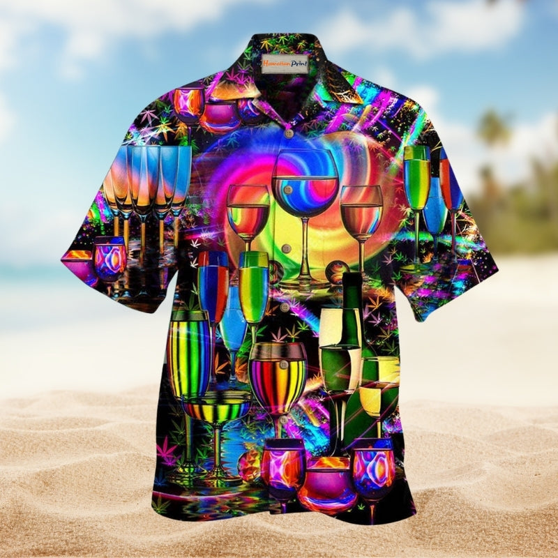 Relaxed Wine Night Theme Hawaiian Shirt For Beach Holidays Outdoor Outings And Relaxed Everyday Wear