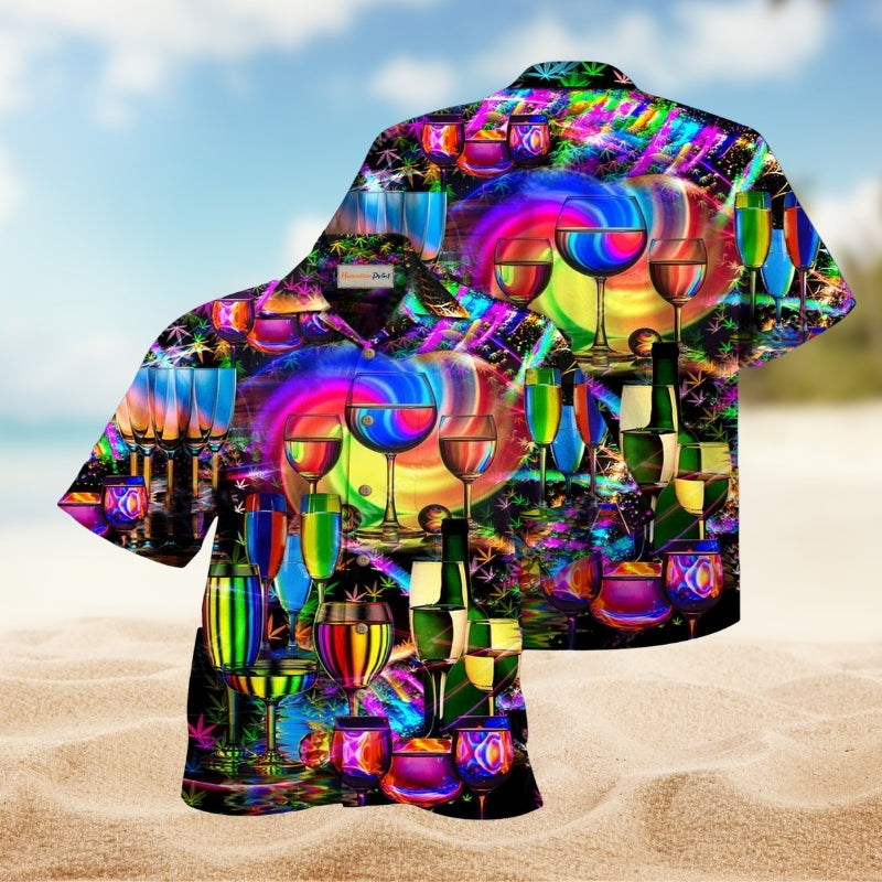 Relaxed Wine Night Theme Hawaiian Shirt For Beach Holidays Outdoor Outings And Relaxed Everyday Wear