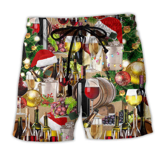 Christmas Wine Beach Shorts For Poolside Relaxation And Leisure And Relaxation