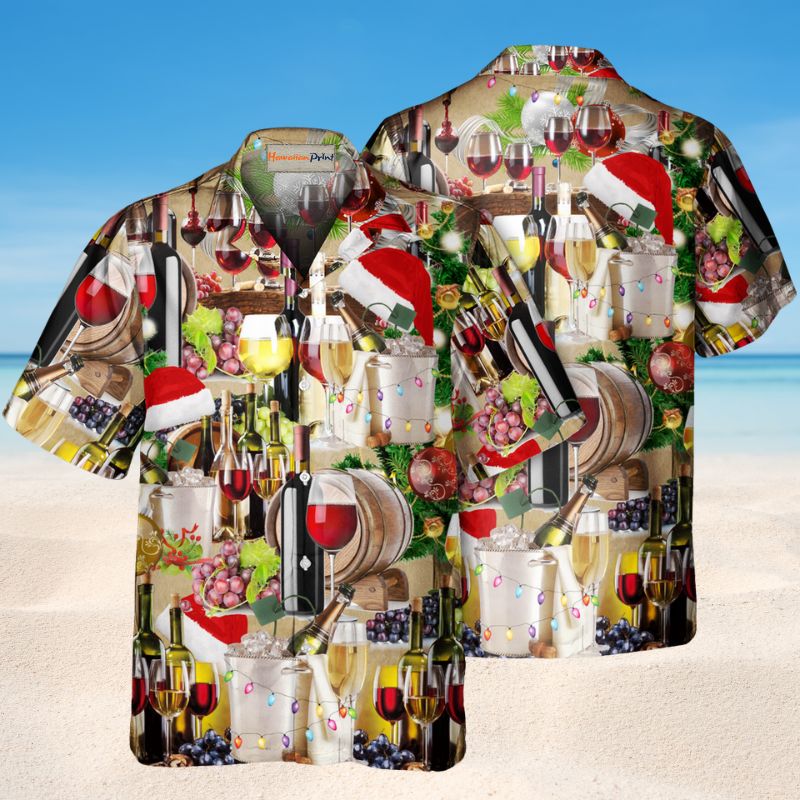 Wine Christmas Hawaiian Shirt For Christmas Gatherings, Resort Trips, And Cheerful Seasonal Style