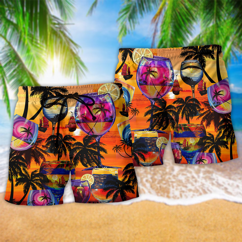Wine It's Time For Wine And Hawaii Colorful Beach Shorts For Resort Trips And Poolside Style