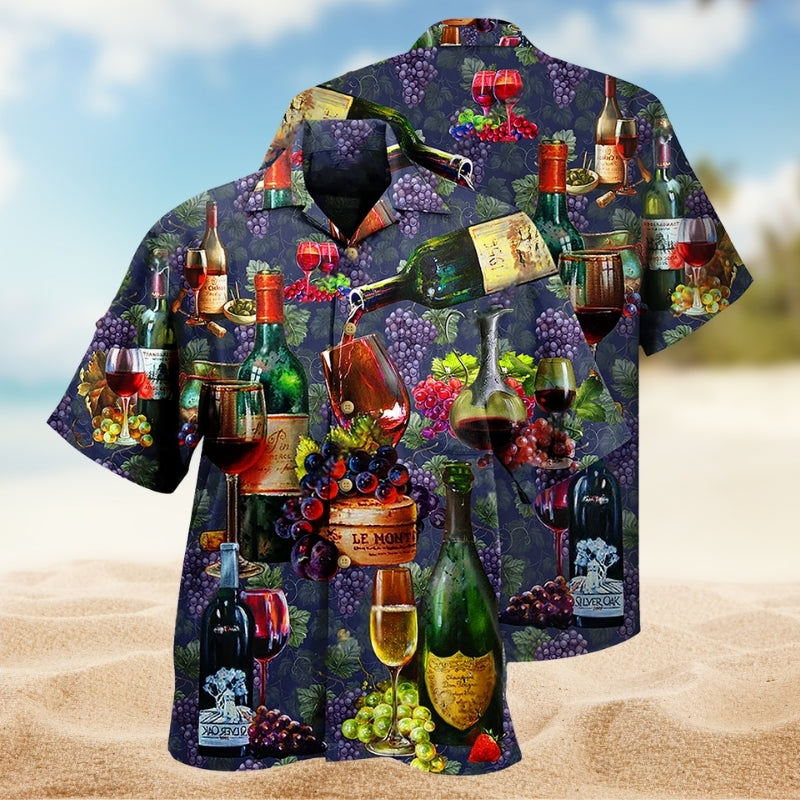 Wine Glass Hawaiian Shirt For Tropical Holidays, Outdoor Gatherings, And Everyday Comfort