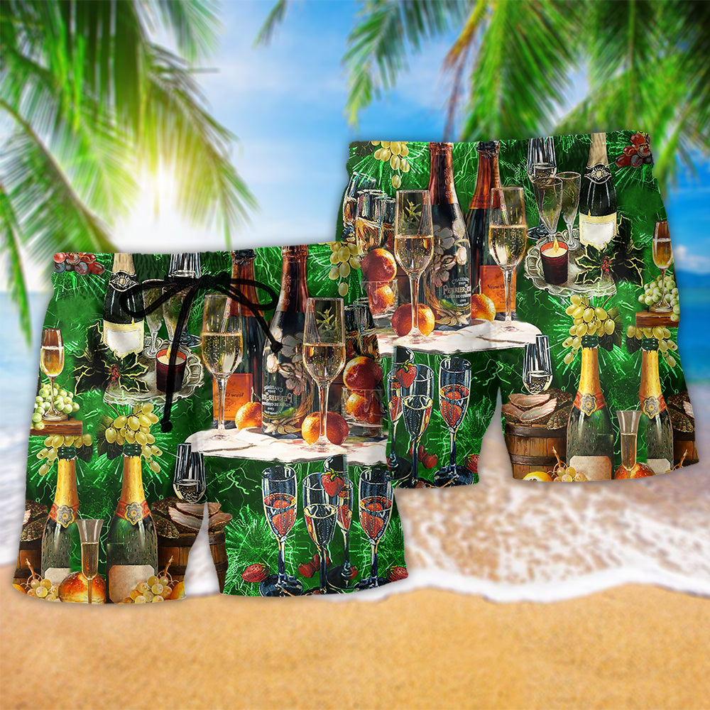 Wine Lover Green Beach Shorts Pattern View For Beach Days And Outdoor Parties