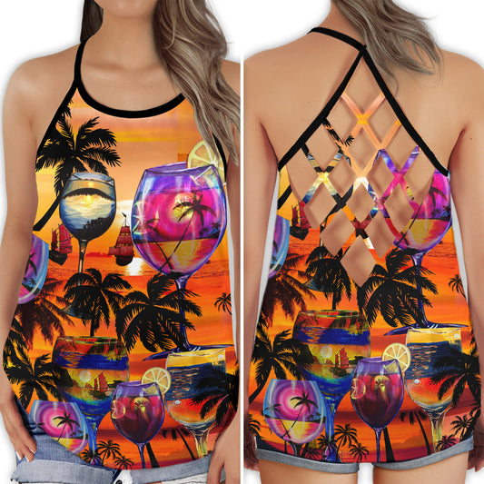 Wine So Good Sunset Theme Hollow Tank Top For Yoga Workouts And Casual Wear