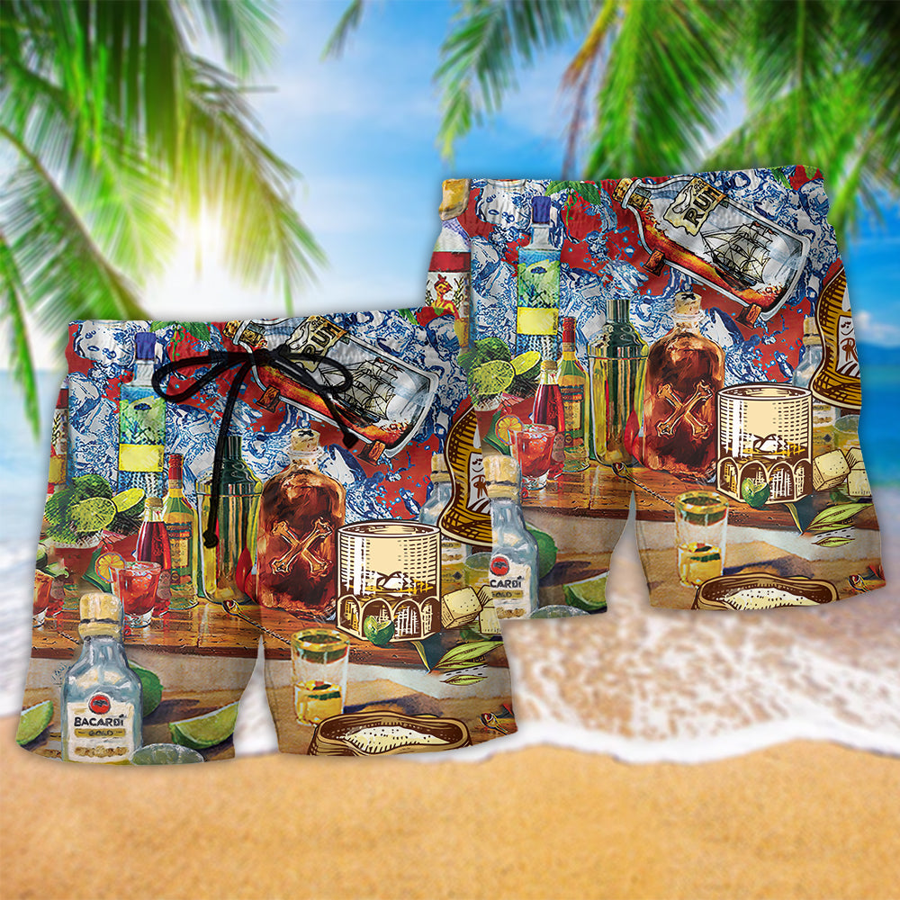 Rum Strong Drink Beach Shorts Pattern Detail For Casual Outings And Easygoing Coastal Style