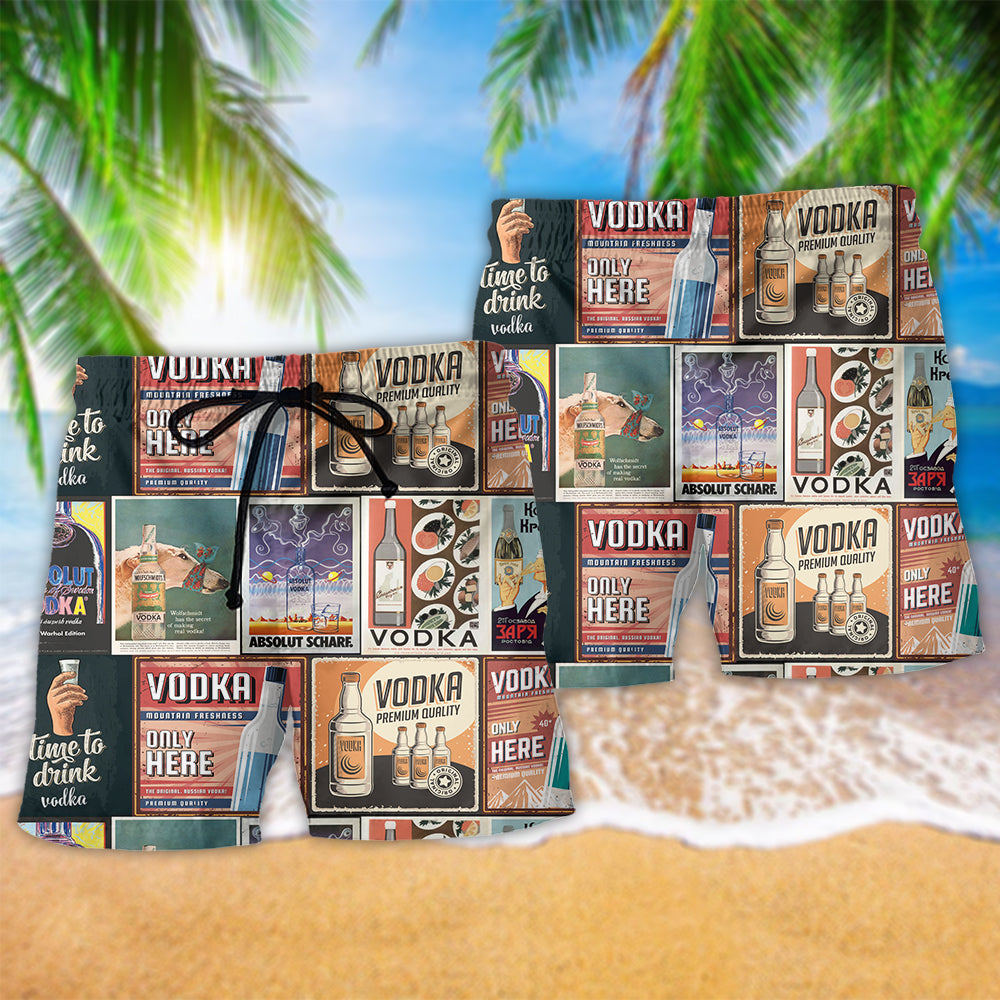 Vodka Retro Poster Bar Beach Shorts Pattern View For Weekend Trips And Outdoor Activities