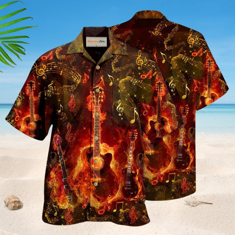 Guitar Flaming Music Speaks Hawaiian Shirt For Music Fans, Resort Parties, And Warm Weather Events