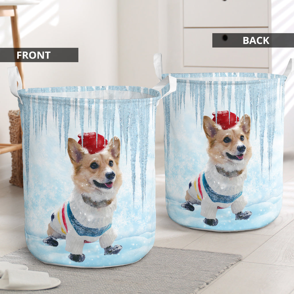 Winter Corgi Laundry Basket For Bathroom Bedroom Storage