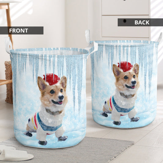 Winter Corgi Laundry Basket For Bathroom Bedroom Storage