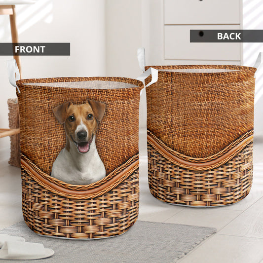Small Size Wire Jack Russell Dog Rattan Texture Laundry Basket For Bathroom Bedroom Storage