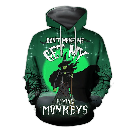 Flying Witch Monkeys Hoodie For Halloween Parties Autumn Outings And Spooky Everyday Style