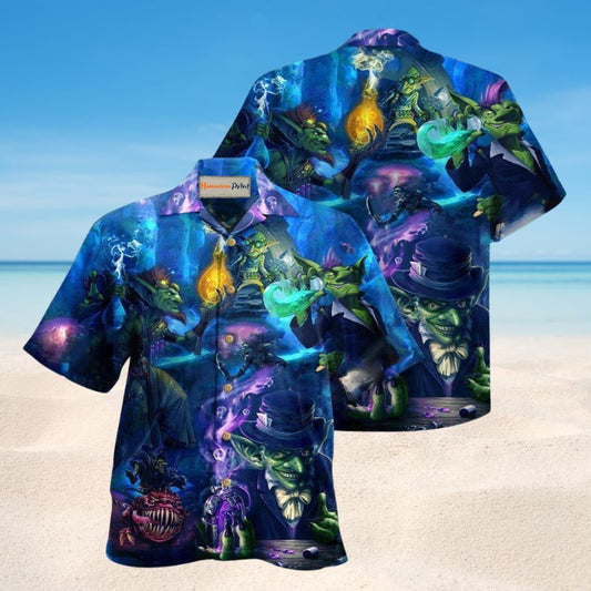 Witch Goblin Hawaiian Shirt For Coastal Adventures Outdoor Gatherings And Casual Warm Weather Wear