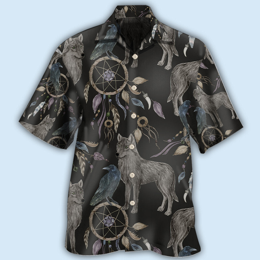 Dark Wolf Dreamcatcher Hawaiian Shirt Artwork Detail For Tropical Trips And Casual Outings