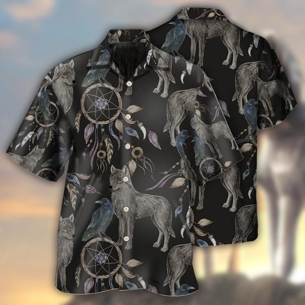 Dark Wolf Dreamcatcher Hawaiian Shirt For Coastal Adventures And Warm Weather Wear