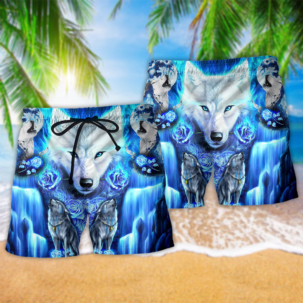 Wolf Blue Mysterious Style Hawaiian Print Beach Shorts For Pet Lover Outdoor Comfort