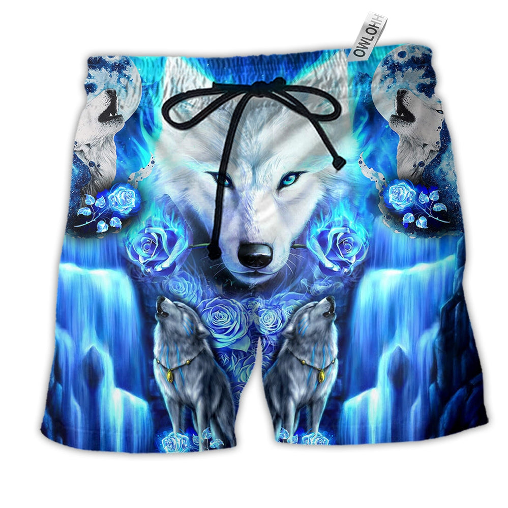 Wolf Blue Mysterious Style Hawaiian Print Beach Shorts For Relaxed Warm Weather Wear