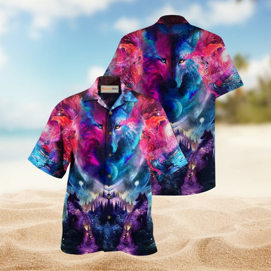 Wolf Colorful Loves Night Hawaiian Shirt For Coastal Trips Nature Inspired Outings And Everyday Wear