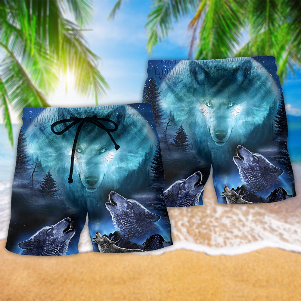 Gray Blue Wolf Beach Shorts Pattern Detail For Holiday Travel And Relaxed Casual Style