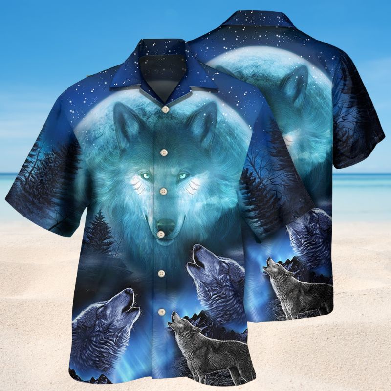 Wolf Gray And Blue Hawaiian Shirt For Vacation Adventures Beach Events And Relaxed Warm Weather Style