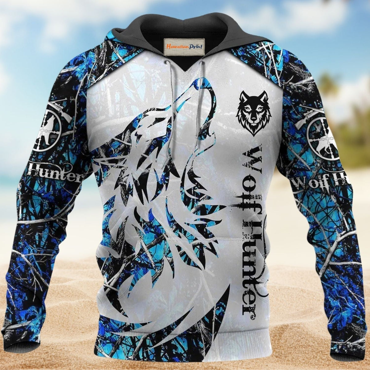 Blue Wolf Hunter Hoodie For Nature Trips Casual Streetwear And Comfortable Outfits