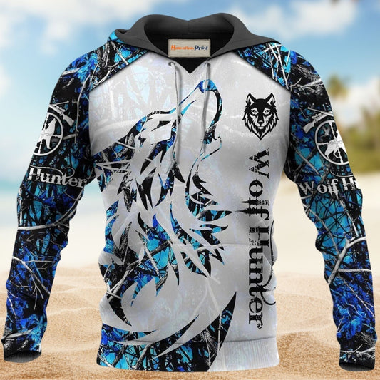 Blue Wolf Hunter Hoodie For Nature Trips Casual Streetwear And Comfortable Outfits