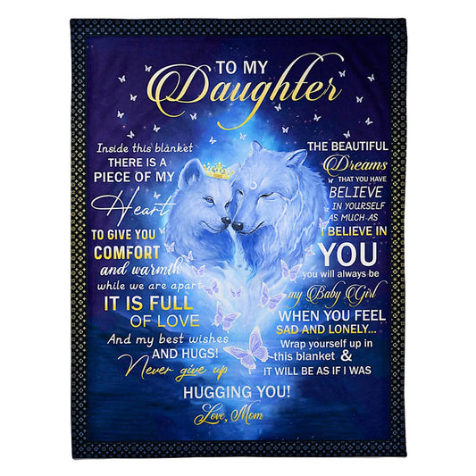 Wolf Mom To Daughter Love Gift Flannel Blanket For Cozy Bedroom Sofa Decor