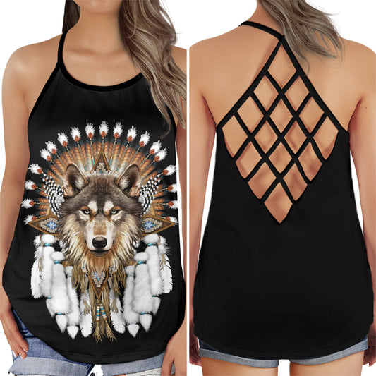 Modern Wolf Wild Spirit Hollow Tank Top For Yoga Workouts And Festival Wear