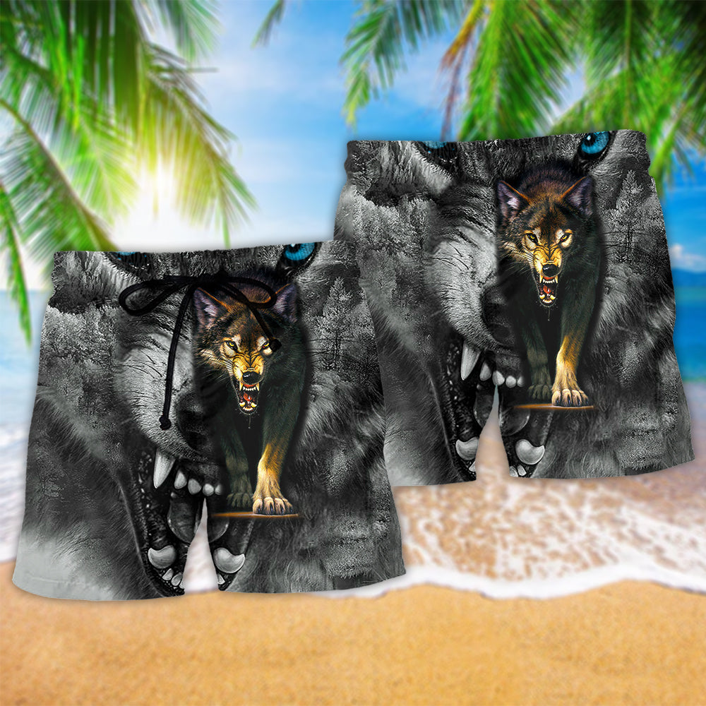 Wolf Never Quit Motivational Beach Shorts For Summer Vacation And Coastal Travel