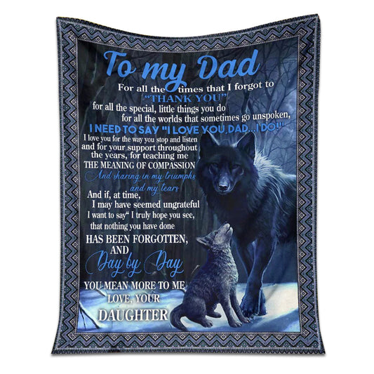 Wolf To My Dad Blue Flannel Blanket For Cozy Bedroom Sofa Decor