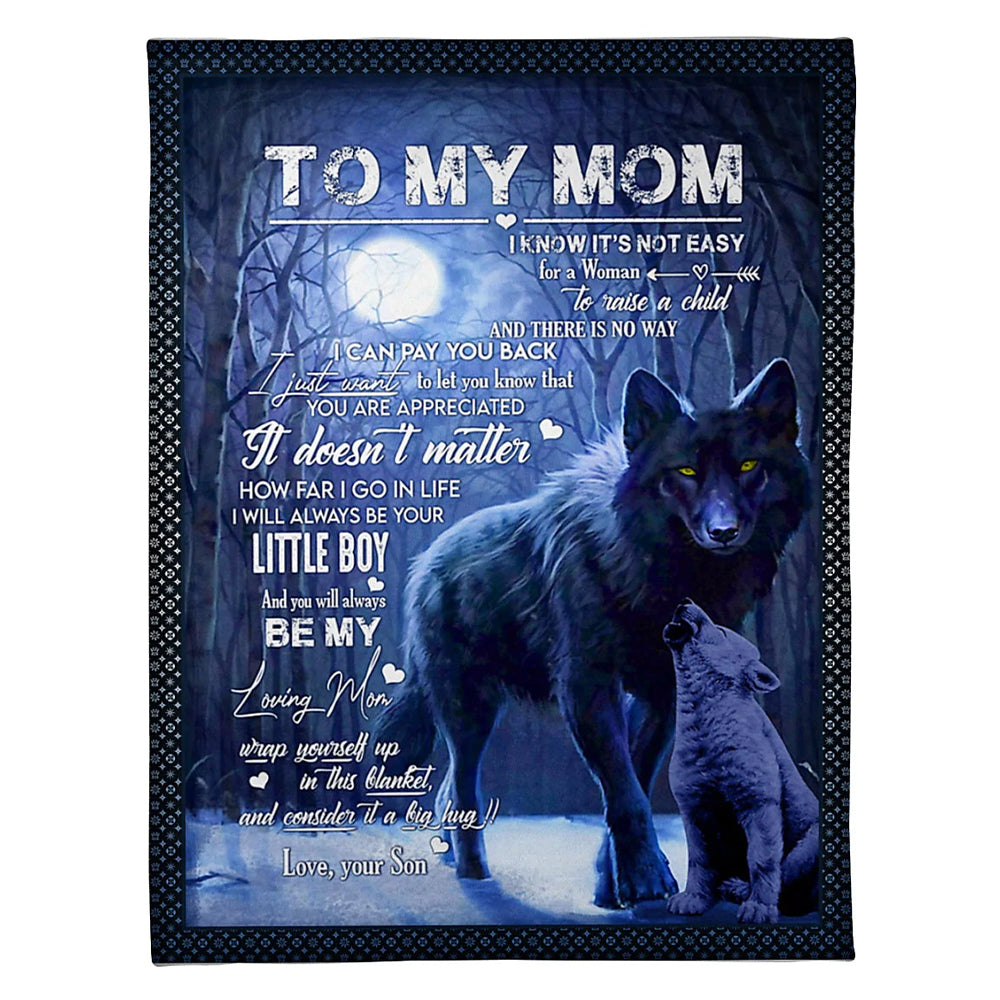 Wolf To My Mom Little Boy Flannel Blanket For Cozy Bedroom Sofa Decor